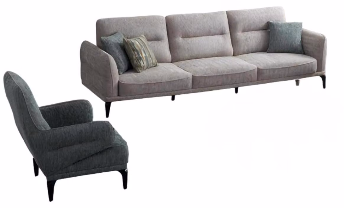 Design Wohnzimmer set 2tlg Sofa 4 Sitzer Sessel Sofagarnitur Stoff Sofas