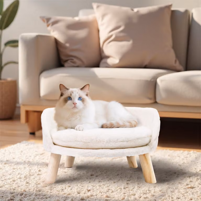 WISFOR divano per cani con rivestimento morbido, divano per animali domestici divano per gatti gambe in legno schienale, letto per cani 51,5x32cm