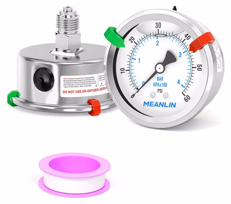 Manometro 0-4 bar / 0-60 psi, attacco 1/4" BSP, quadrante da 2,5", acciaio inossidabile
