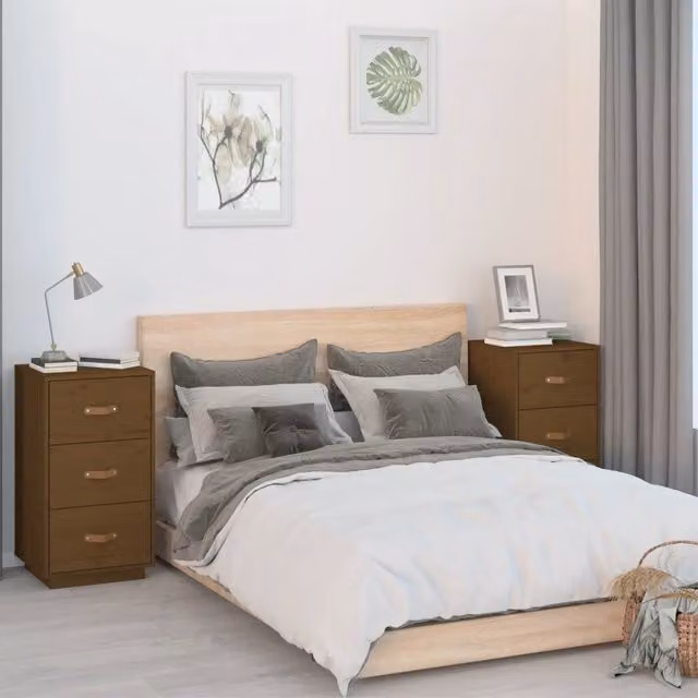 Set di 2 comodini vidaXL in legno massello di pino color marrone stile rustico L/P/H: 40 x 40 x 75 cm – 1