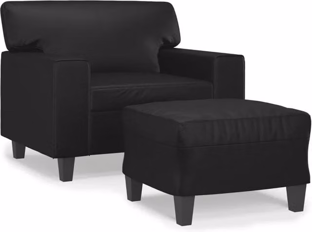 Poltrona | Sedia Relax con Poggiapiedi Nero 60 cm in Similpelle