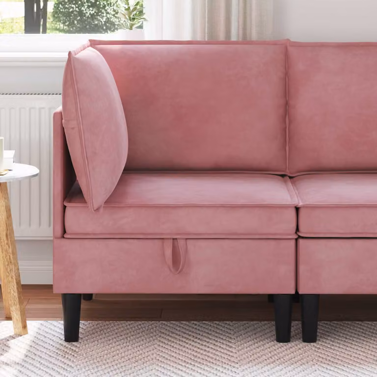 Divano moderno vidaXL con contenitore in velluto rosa e dettagli neri