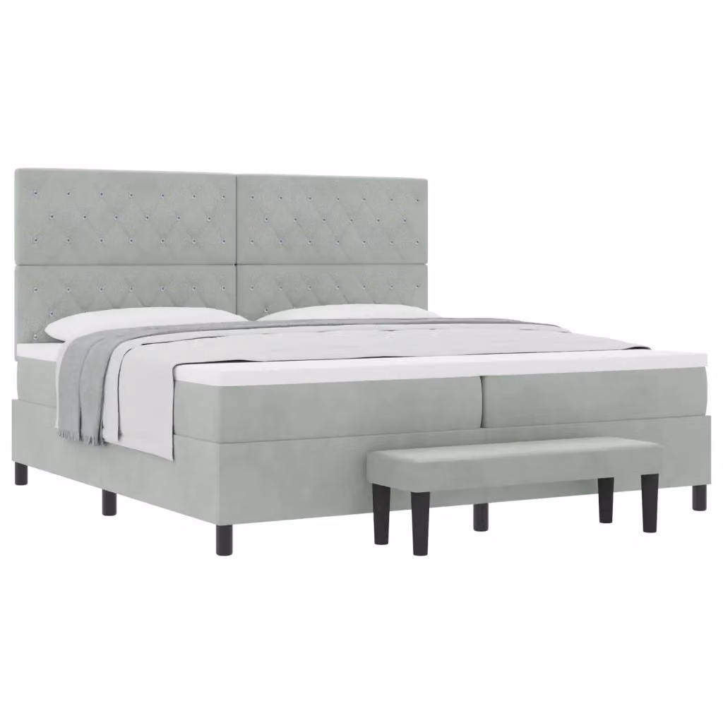 Letto a molle con materasso vidaXL in velluto grigio, L/P/H: 200 x 200 x 128 cm – 2
