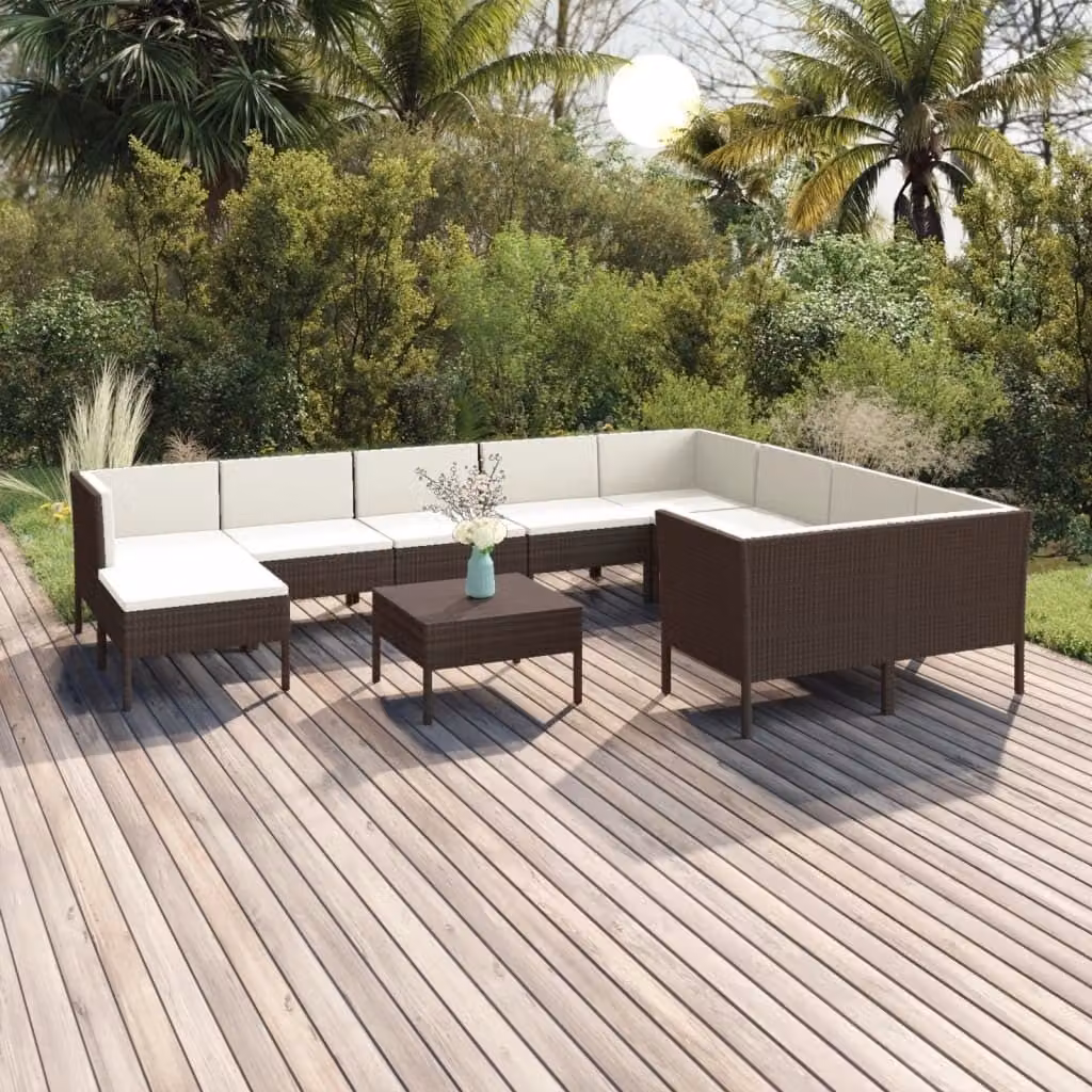 Maison Exclusive - Set da giardino da 11 pezzi con cuscini in rattan sintetico marrone