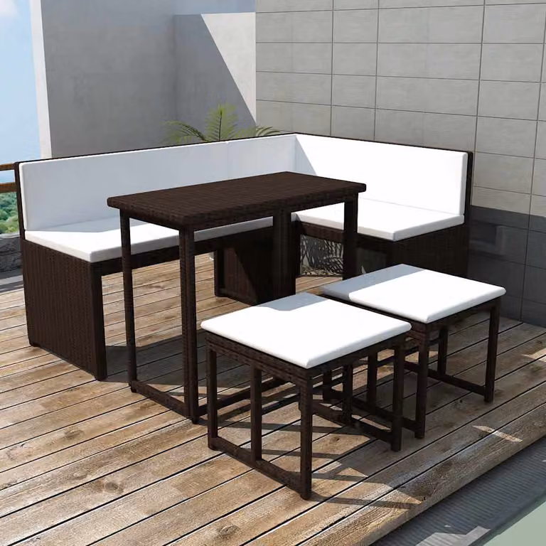 Set da giardino pieghevole vidaXL composto da 5 pezzi in acciaio e polyrattan marrone
