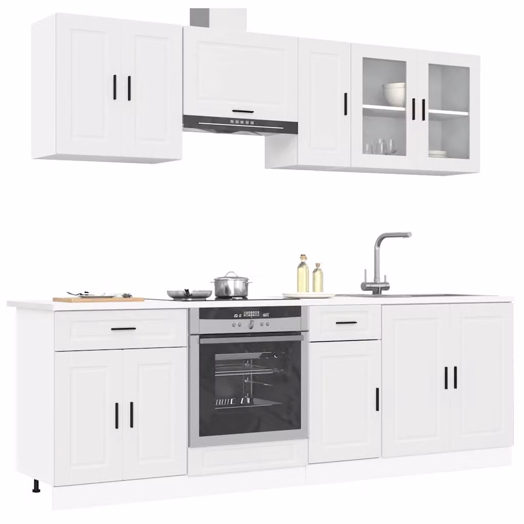 Set Mobili da Cucina Moderno vidaXL 8 Pezzi Bianco e Legno con Ante in Vetro