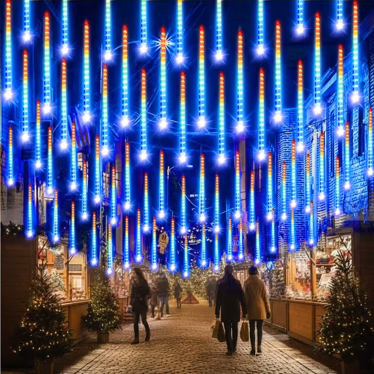 4M Fairy Lights Natale colorato 8 tubi LED Meteor Shower Fairy Lights Pioggia di luci per l'albero di Natale Party Wedding Garden Window Decorazione