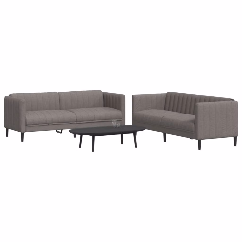 Set di 2 Divani Moderni vidaXL in Tessuto Beige e Grigio con Struttura in Legno e Cuscini Inclusi – 1