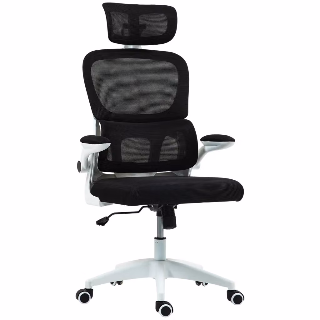 Sedia da Ufficio Ergonomica Minimal Girevole con Poggiatesta e Braccioli in Tessuto Nero – 2