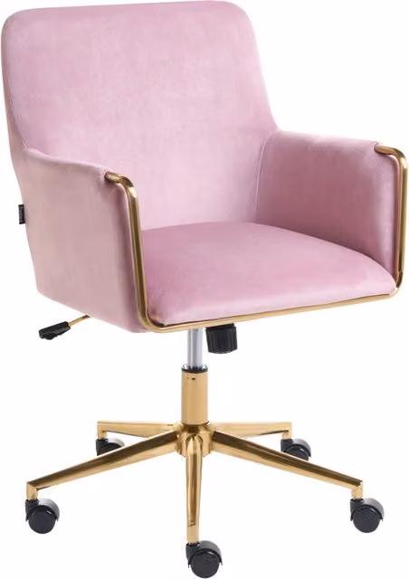 Sedia da ufficio direzionale Rivestimento in velluto rosa pastello Regolazione dell'altezza del sedile Rivestimento imbottito girevole