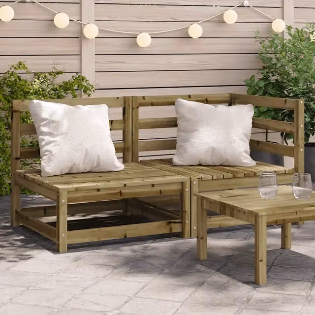 Divano da giardino a L con cuscini beige in legno di pino trattato vidaXL L/P/H: 140 x 70 x 67 cm