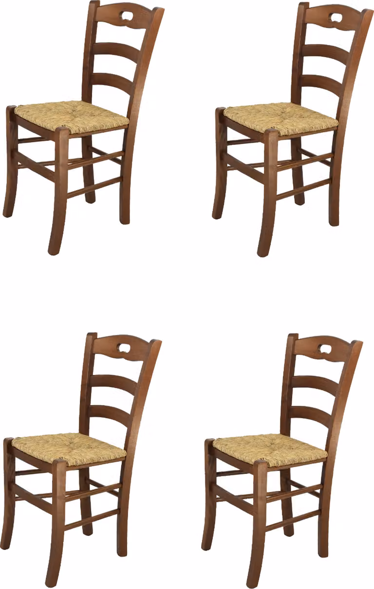 t m c s Tommychairs - Set di 4 sedie SAVOIE per la cucina e la sala da pranzo, struttura robusta in legno di faggio laccato, colore marrone noce e sedile in paglia