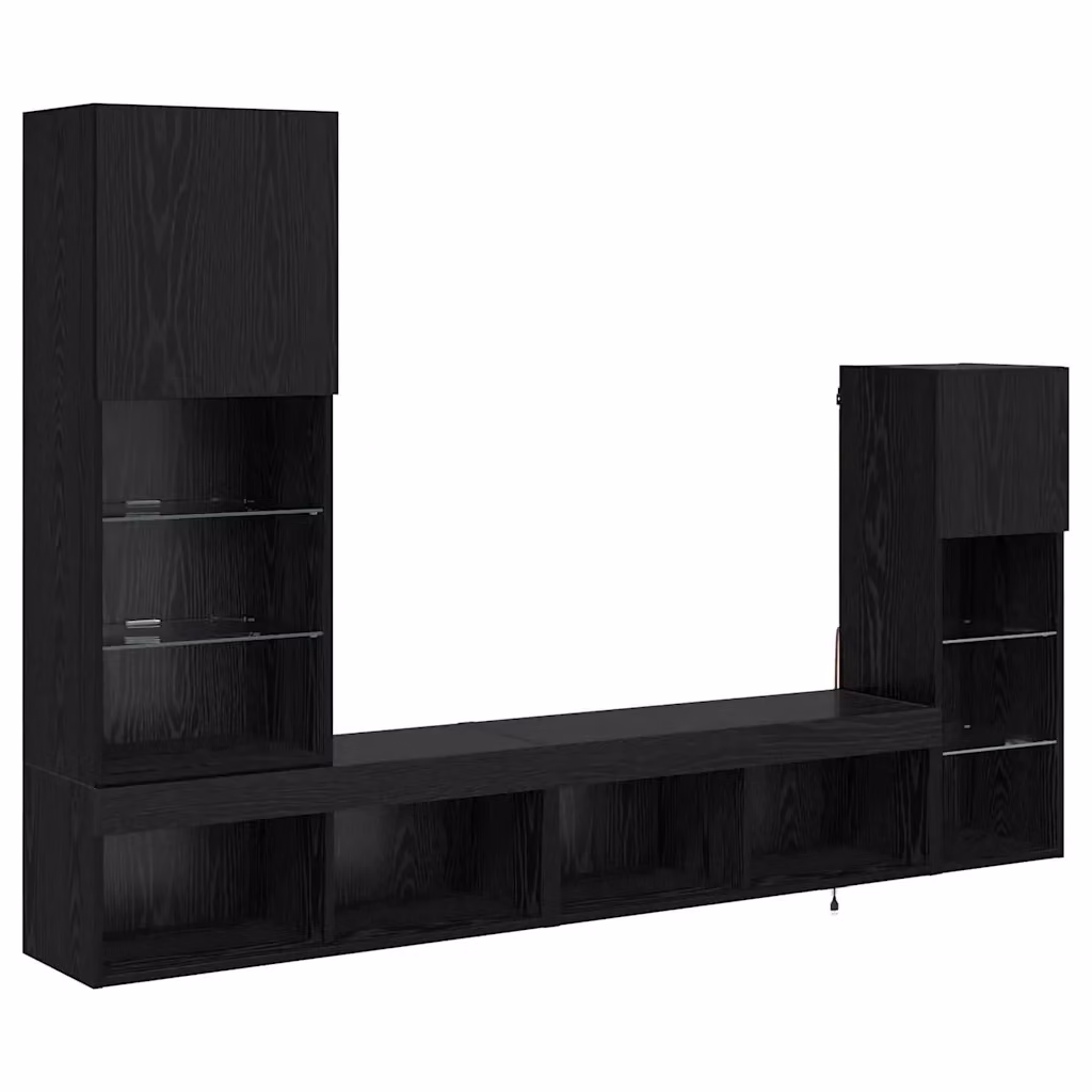 Set di 4 unità per TV da parete vidaXL in legno Rovere e Nero con illuminazione integrata e scomparti multimediali – 2