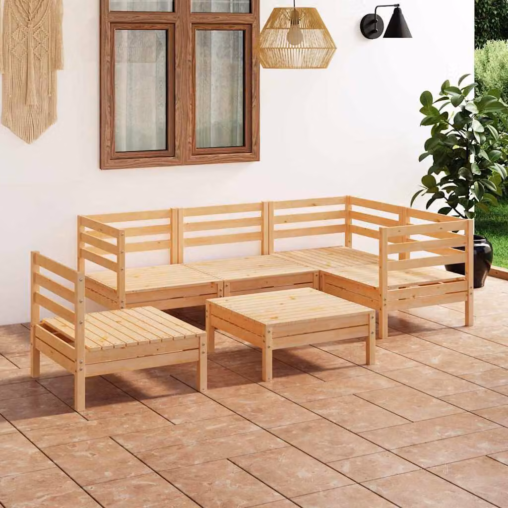 Set di divani da giardino vidaXL 6 pezzi in legno di pino marrone con forma a L e cuscini inclusi