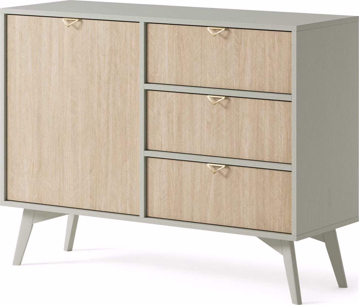 Comodino, credenza, elegante combinazione di eucalipto e marrone, larghezza 106 cm