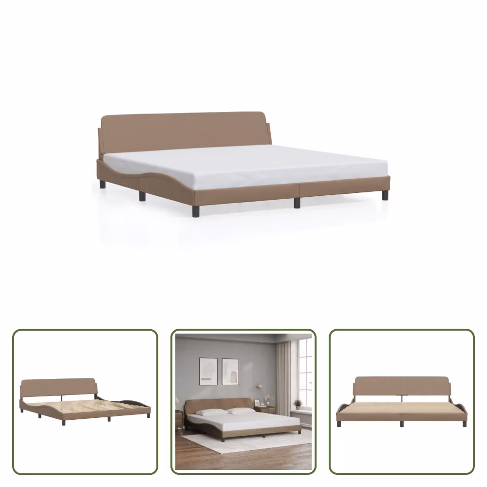 The Living Store Giroletto con testiera cappuccino-marrone 200x200 cm in ecopelle