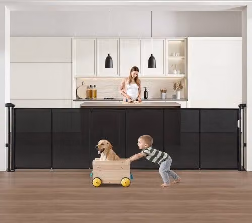 Cancelletto di Sicurezza a Rete Retrattile VEVOR Nero, Estensibile fino a 280 cm, Altezza: 87 cm
