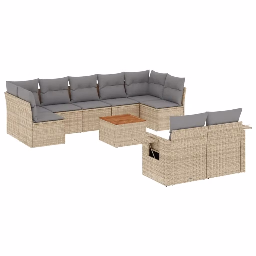 vidaXL Set Divano da Giardino 10 pz in Polyrattan con Cuscini Beige e Grigio per Terrazza e Giardino – 2
