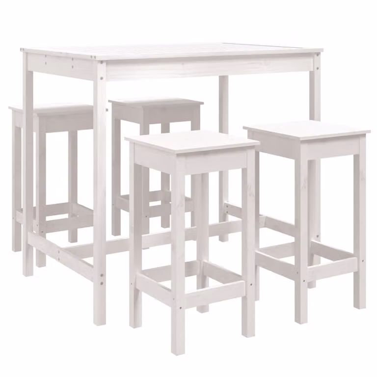 Set Bar da Giardino 5 pz Bianco in Legno Massello di Pino