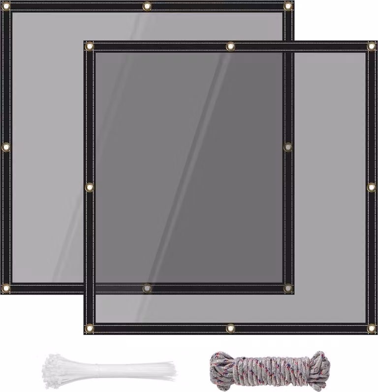 Set di 2 teloni per finestre 2×2 m - Telone in PVC - Trasparente - Impermeabile - Resistente ai raggi UV - Antipolvere - Occhielli in ottone - Bianco