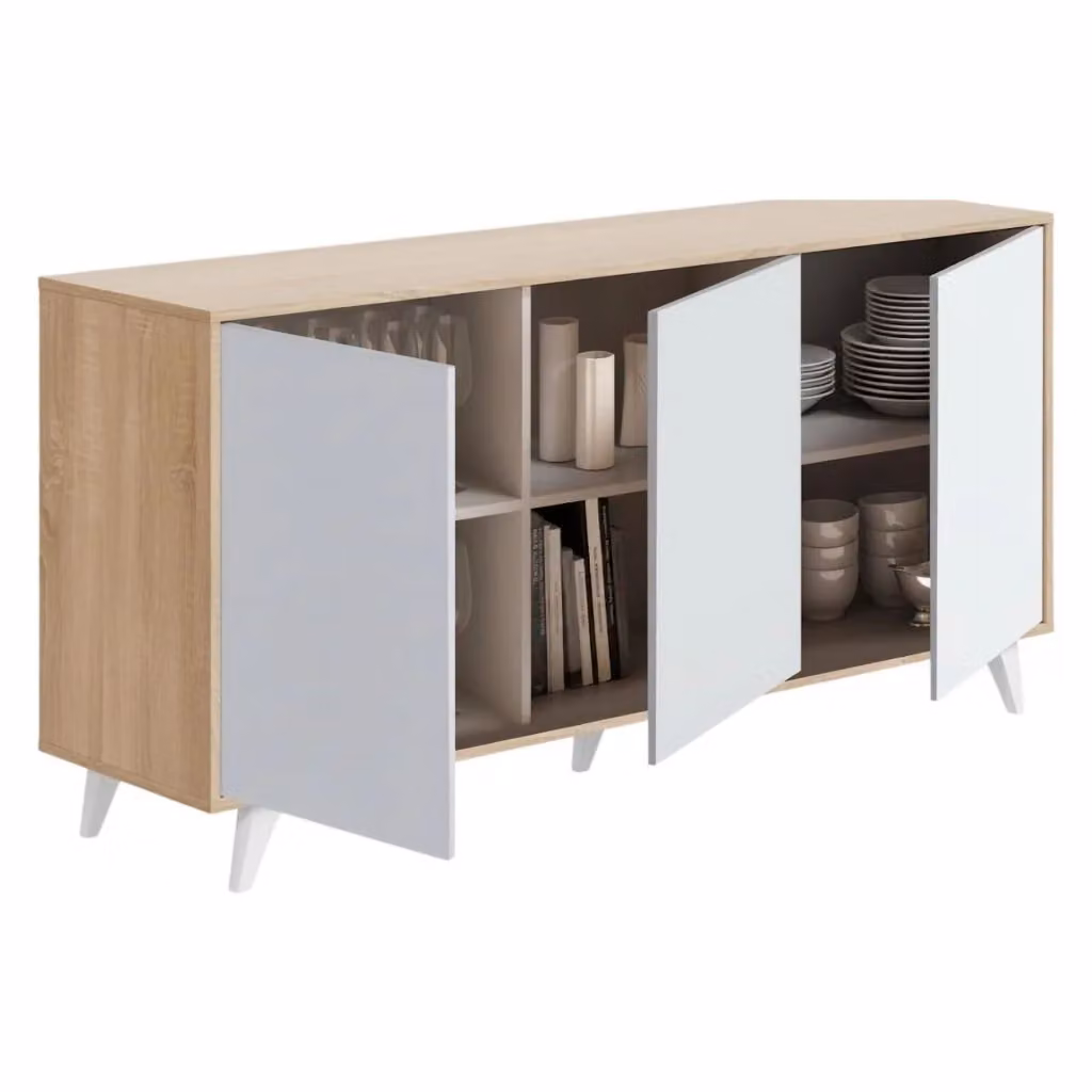 Credenza Annina DMORA, Buffet e Madia da Soggiorno o Cucina, Rovere e Bianco, L: 154 cm, P: 39,6 cm, H: 72 cm – 2