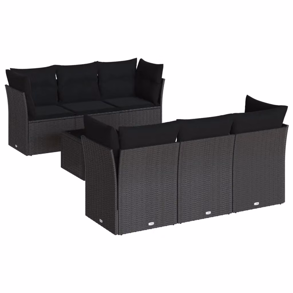 vidaXL Set Divano da Giardino a L con Tavolino e 7 Cuscini Nero – 2