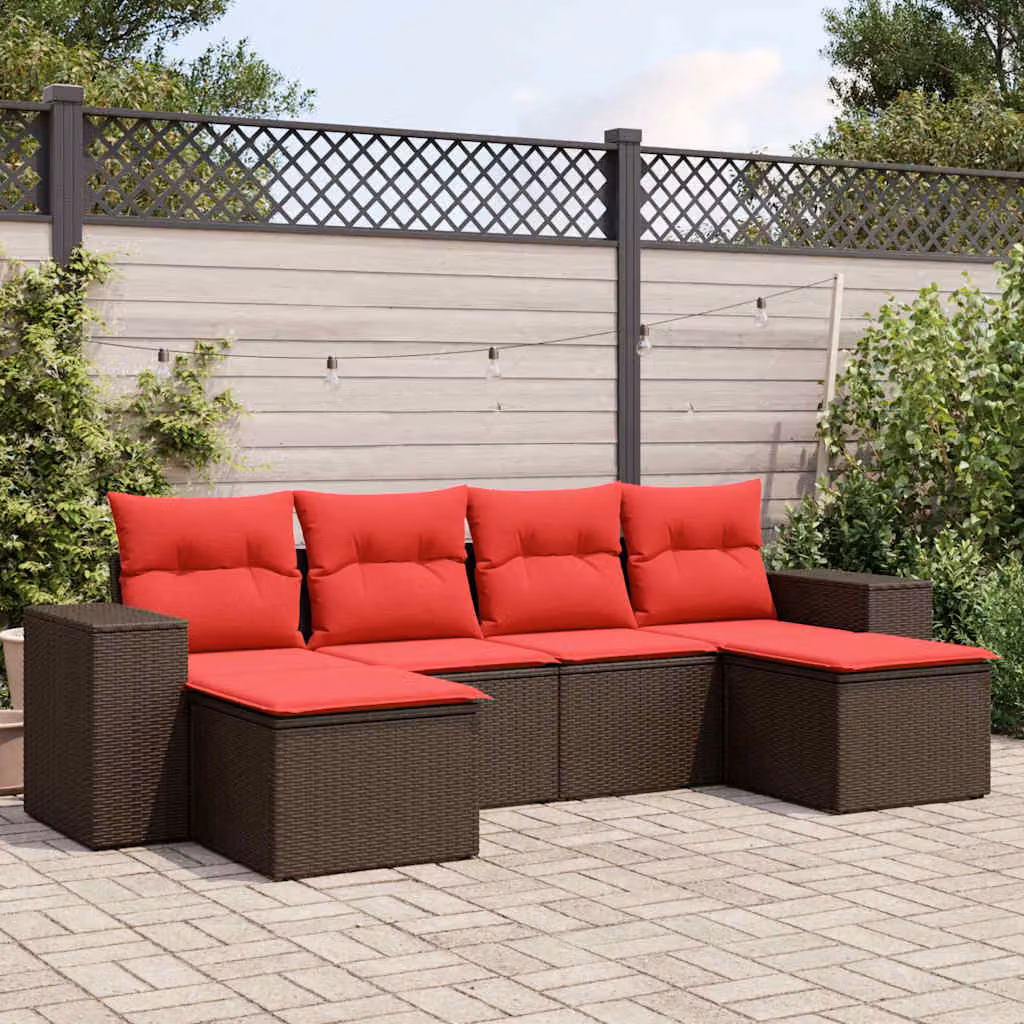Set di divani da giardino vidaXL in polyrattan marrone con cuscini, componibile a forma di L per esterno