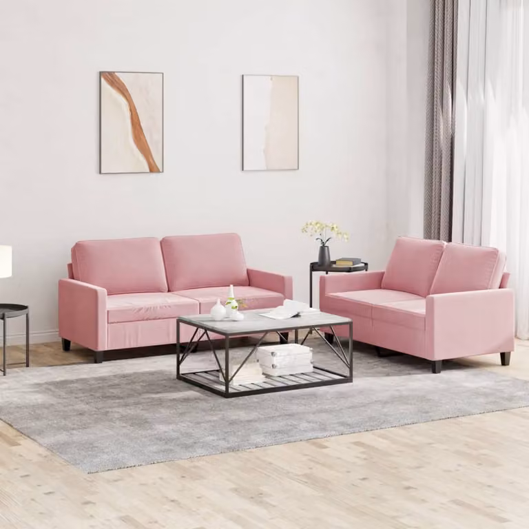 Maison Exclusive - Set divano a 2 posti con cuscini in velluto rosa