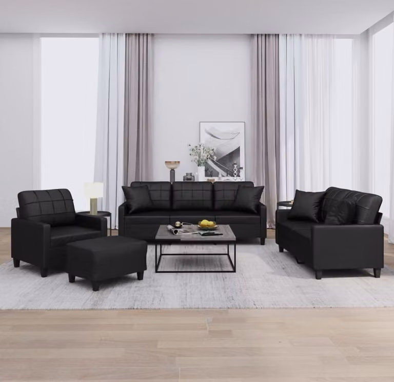 Maison Exclusive - Set divano 4 pezzi con cuscini in ecopelle nera
