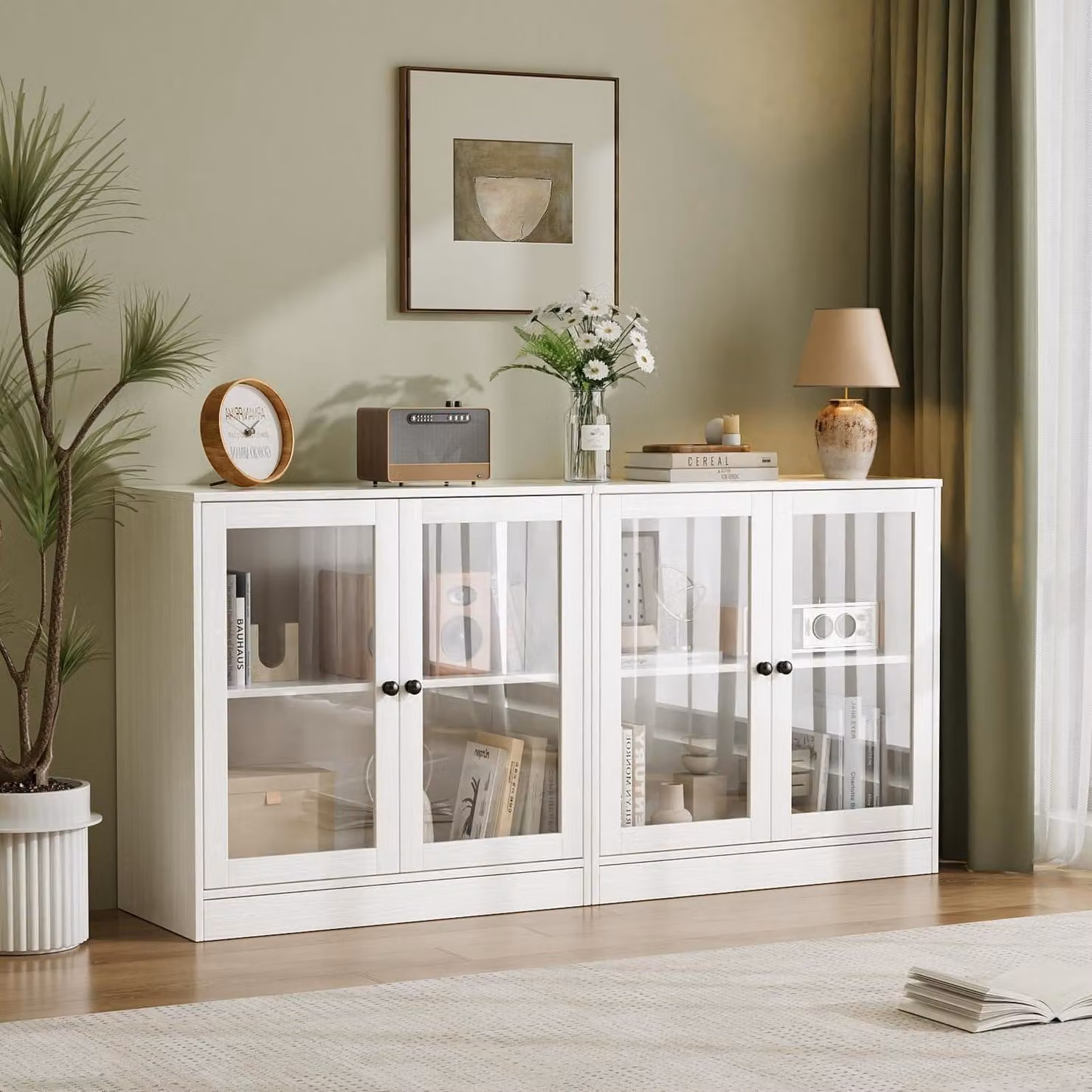 Mobile contenitore con 2 ante in vetro, dimensioni 80 x 80 x 40 cm, colore bianco