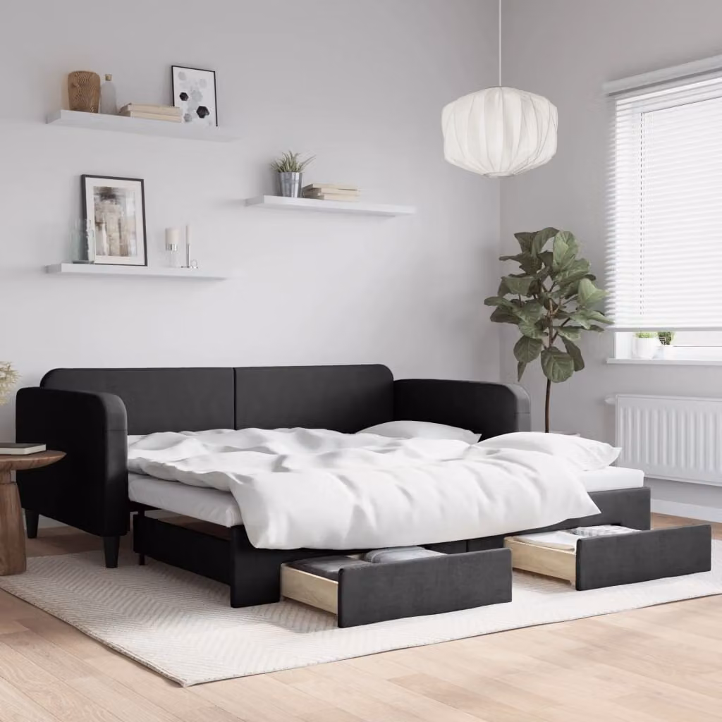 Maison Exclusive - Divano letto estraibile con cassetti, nero, 100x200 cm, tessuto