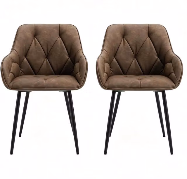 Set da 2 Sedie da Pranzo con Braccioli in Ecopelle e Struttura in Metallo, 45,5x45x83,5 cm, Design Ergonomico