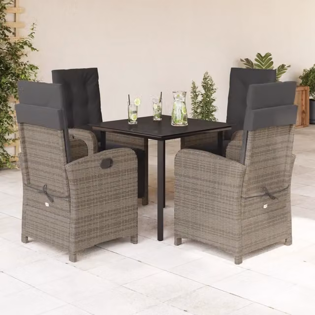 Set da Pranzo da Giardino 5 pz con Cuscini in Polyrattan Grigio 3212362