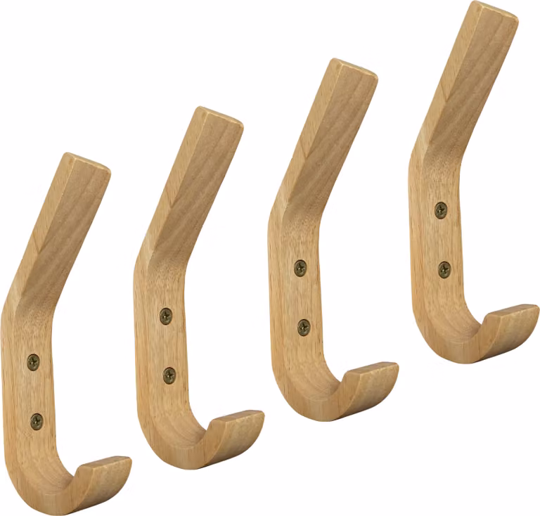 Set di 4 ganci appendiabiti in legno (legno di gomma)