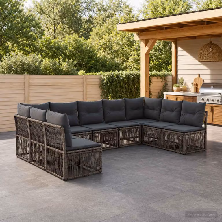 Maison Exclusive - Set da giardino composto da 9 pezzi, divano, colore grigio, realizzato in rattan sintetico