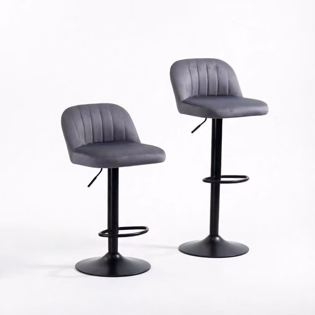 Set di 2 sgabelli da bar Chicfurn con seduta in velluto, rotazione a 360 gradi e altezza regolabile, colori grigio e nero
