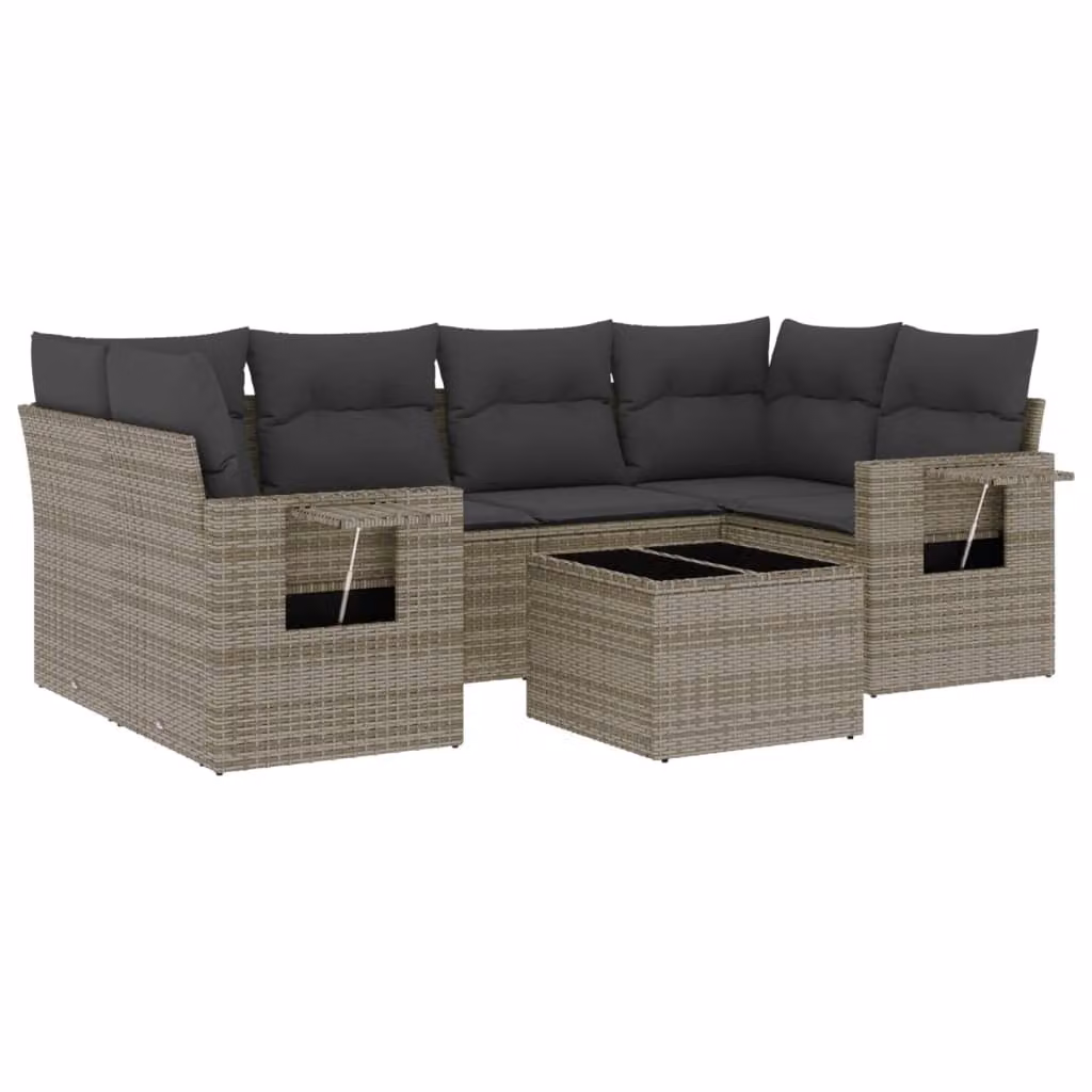 Set Divani da Giardino 7 pz con Cuscini Grigio in Polyrattan