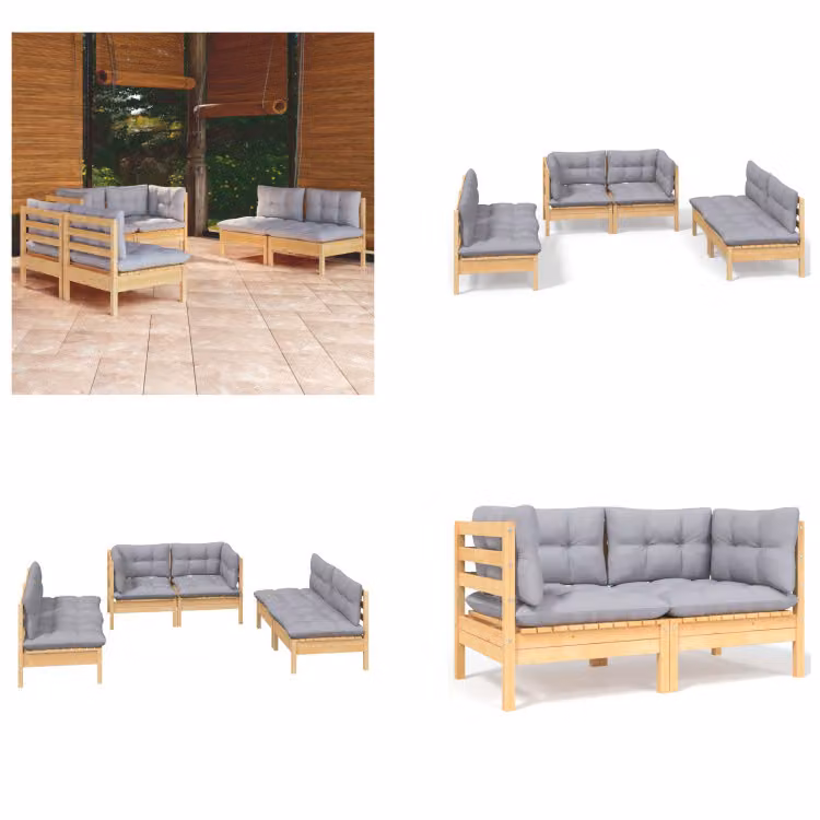 vidaXL set salotto da giardino 6 pezzi con cuscini grigi in pino massiccio - Set salotto da giardino - Set salotto da giardino - Set mobili da giardino - Set mobili da giardino