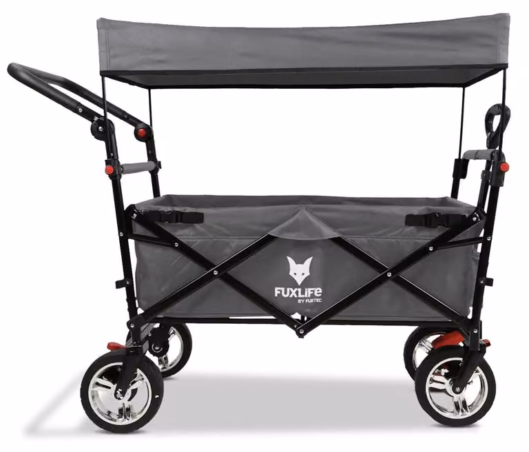 FUXLIFE by FUXTEC Carrello pieghevole FX-CT700 Grigio - carrello pieghevole per escursioni e uso quotidiano - sedile imbottito - con freni di stazionamento Grau