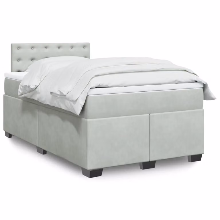 vidaXL Giroletto a Molle con Materasso Ibrido in Velluto Grigio e Bianco L/P/H: 200 x 120 x 76,5 cm