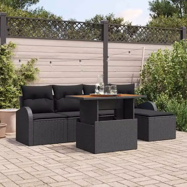 Set Divano da Giardino 6 pz Nero Poly Rattan 3358312