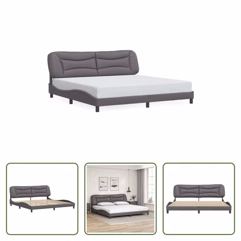 The Living Store Giroletto con testiera grigio 200x200 cm in ecopelle