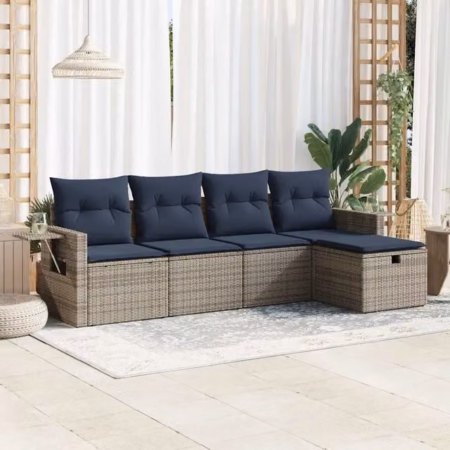 Set Divano da Giardino 5 pz con Cuscini Grigio in Polyrattan 3325467