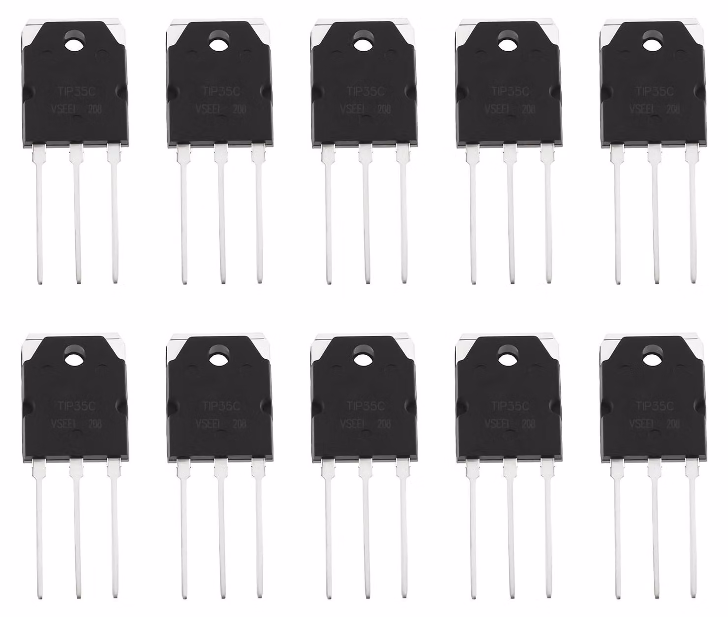 10 transistor TIP35C, 100V, 25A, 125W, con package TO-3PN