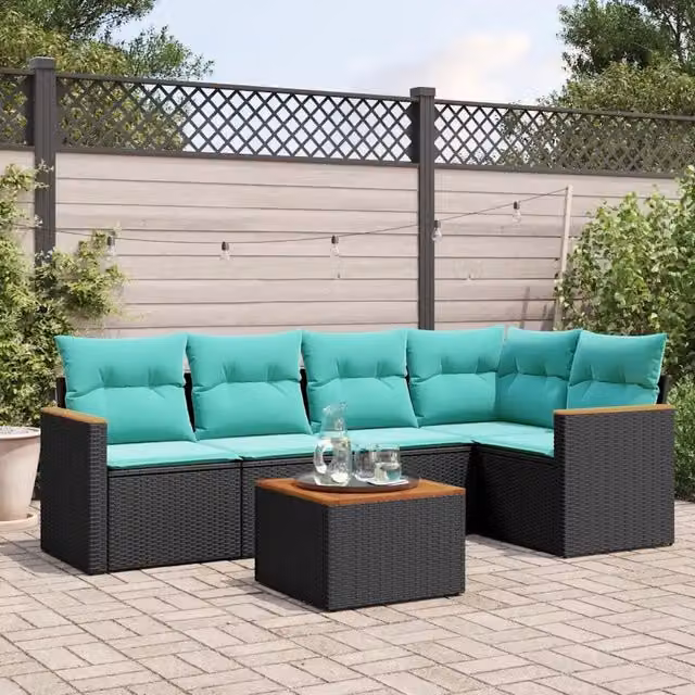 Set Divani da Giardino 6 pz con Cuscini Nero in Polyrattan 3225952