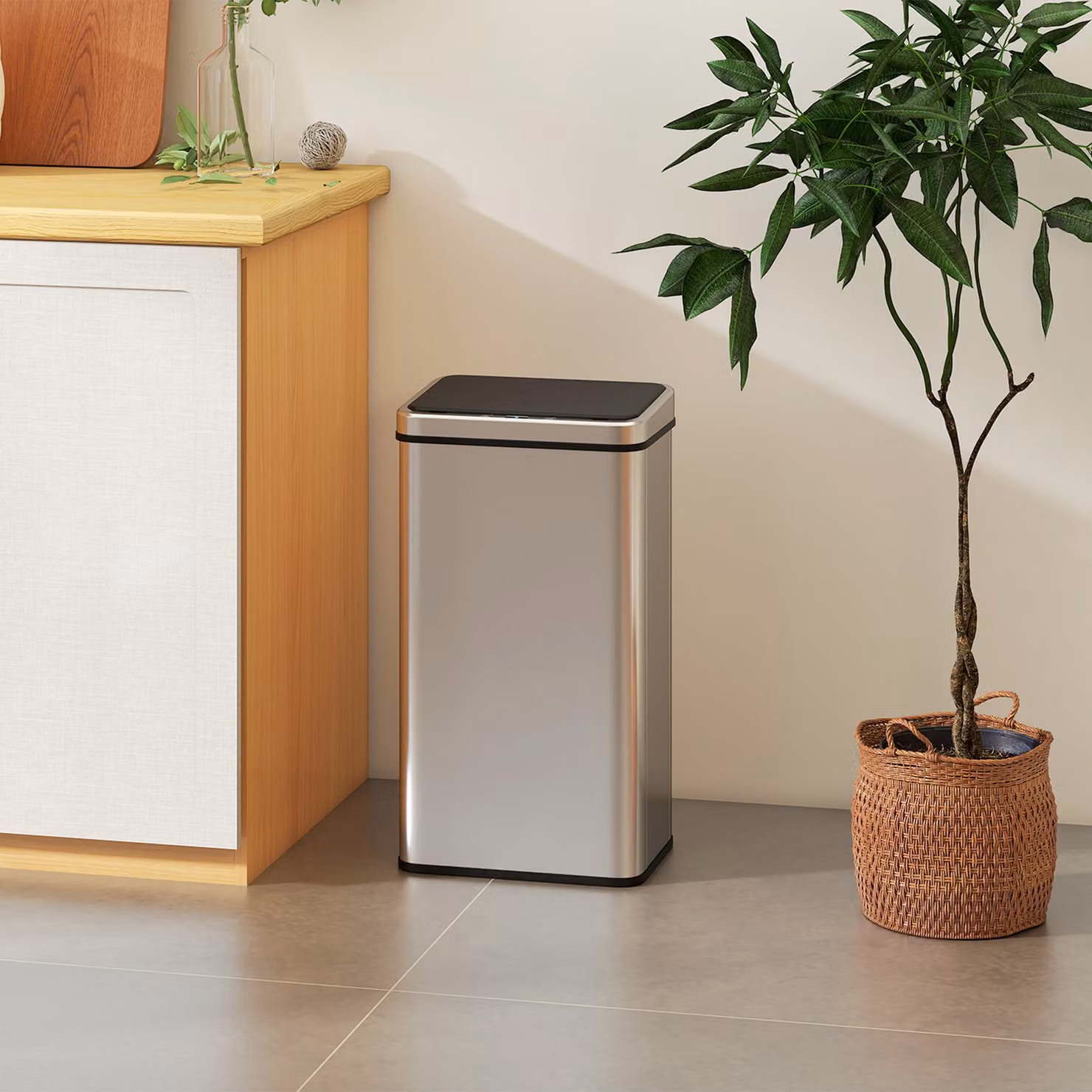Pattumiera automatica con sensore HOMCOM da 50L in acciaio inossidabile argento con coperchio soft close e protezione impronte digitali – 2