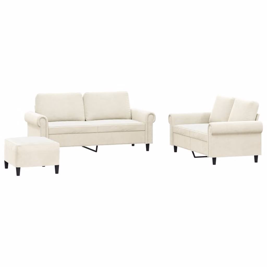 Set di Divani 3 pz con Cuscini Crema in Velluto