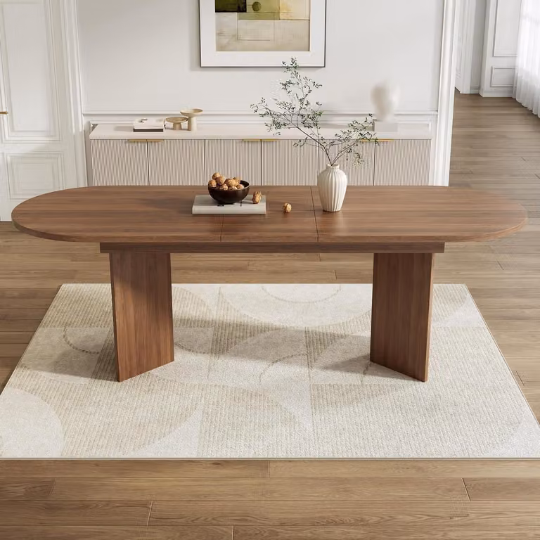 Tavolo da pranzo allungabile in legno, dimensioni 160/200 x 90 x 75 cm, finitura effetto noce, angoli arrotondati