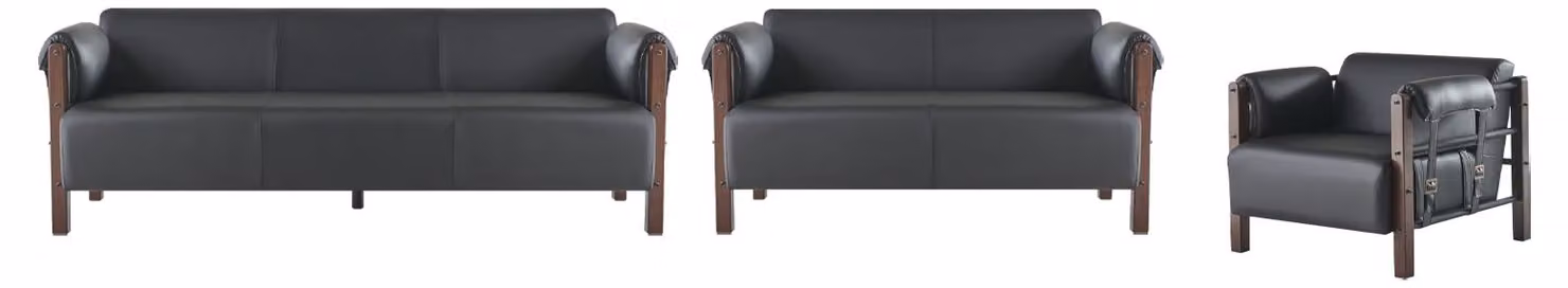 Sofagarnituren Sofa-Set Ledersofa 3-Sitzer 2-Sitzer Sessel Holz Couch