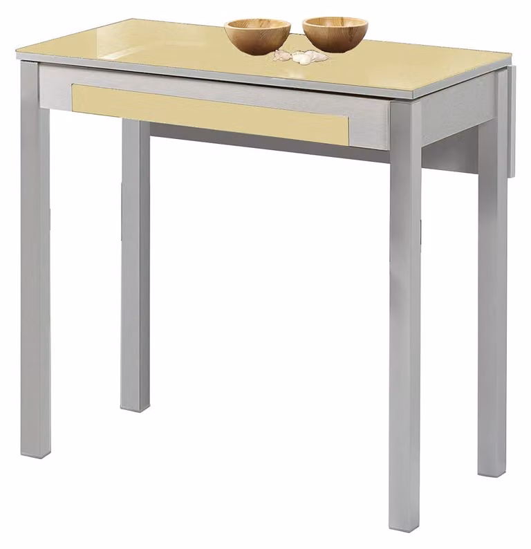 Tavolo da pranzo estendibile, dimensioni 80x40 cm, color beige, in metallo, estendibile fino a 80x60 cm